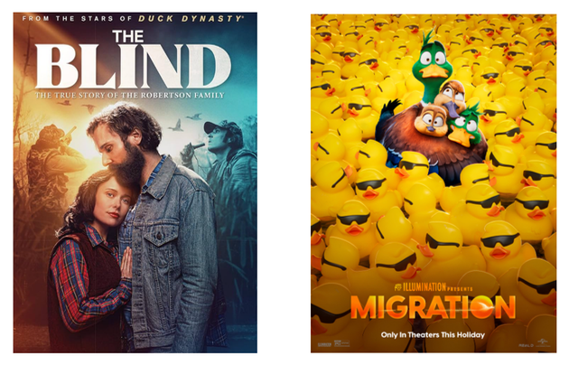  the film poster for the movie "The Blind: The True Story Of The Roberson Family" and the film poster for the movie "Migration"